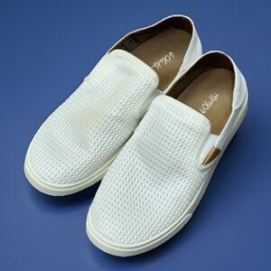 OLUKAI Pehuea Slip On White Mesh Sneakers Deck Shoes US Women Sz 8 EUR 38
